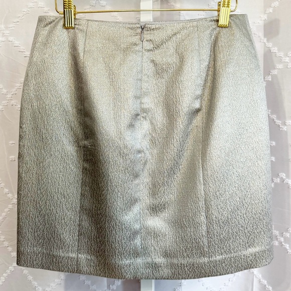 🎄 371. Ann Taylor Metallic‎ Brocade Mini A-Line Skirt Silver Gold 6P Retro Y2K - Picture 4 of 9